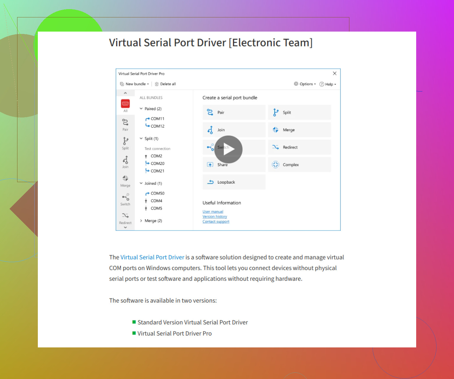 How do I use a COM port driver in Windows 10?